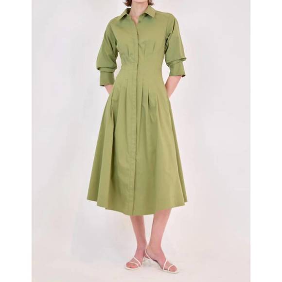 NEW SIMKHAI jazz pintuck midi dress in olive